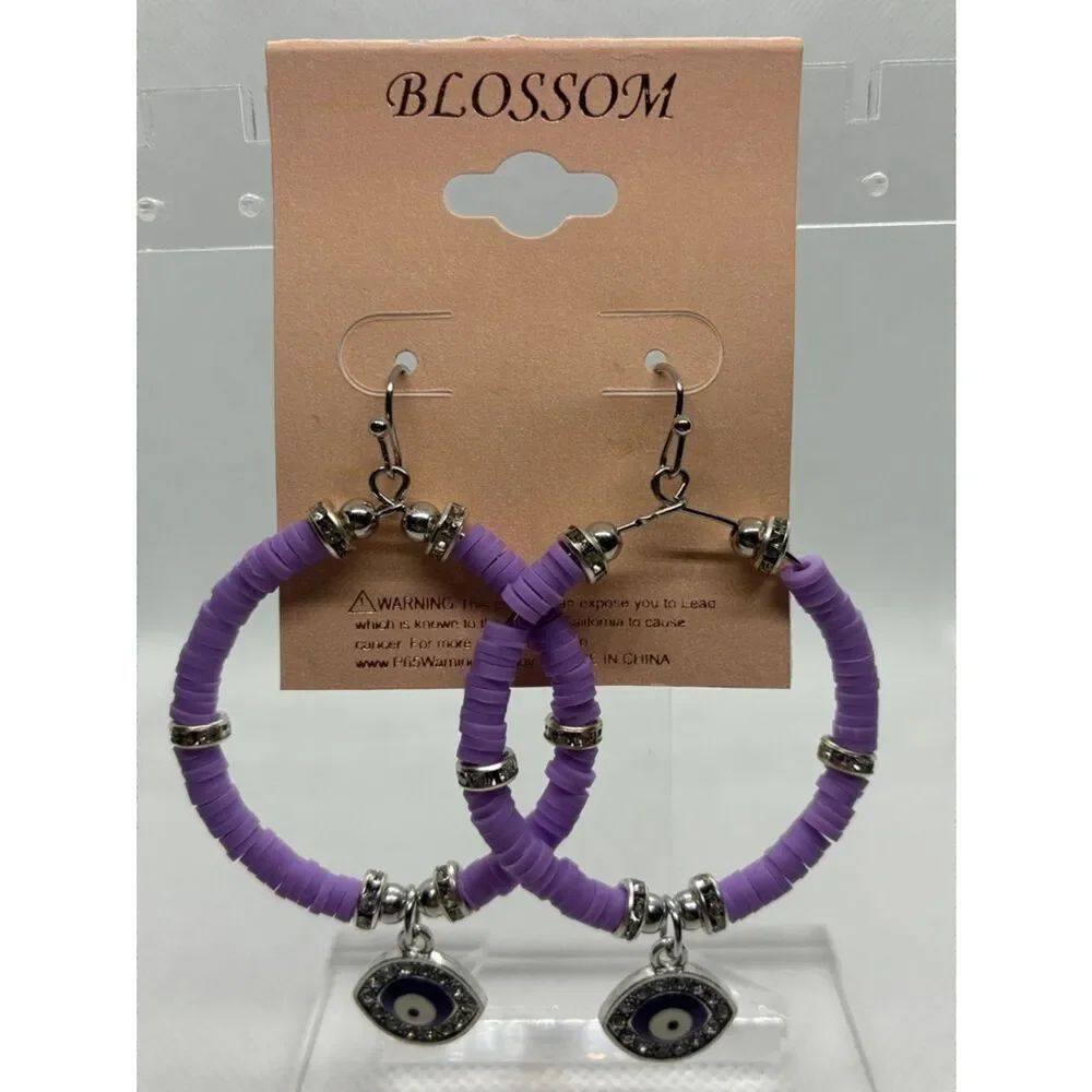 3For$20 Blossom Purple Evil Eye Hoop Earrings - Women Jewelry